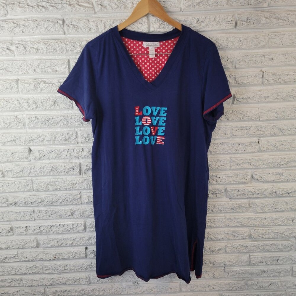 Rene Rofe 2X Womens Blue 4th of July Pajama Top Nightgown 100% Cotton BLU18E